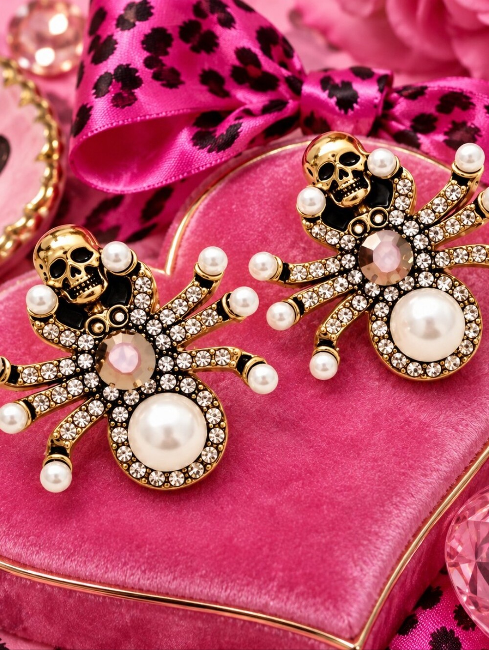 BETSEY JOHNSON JEWEL SPIDER SKULL STUD EARRINGS 2